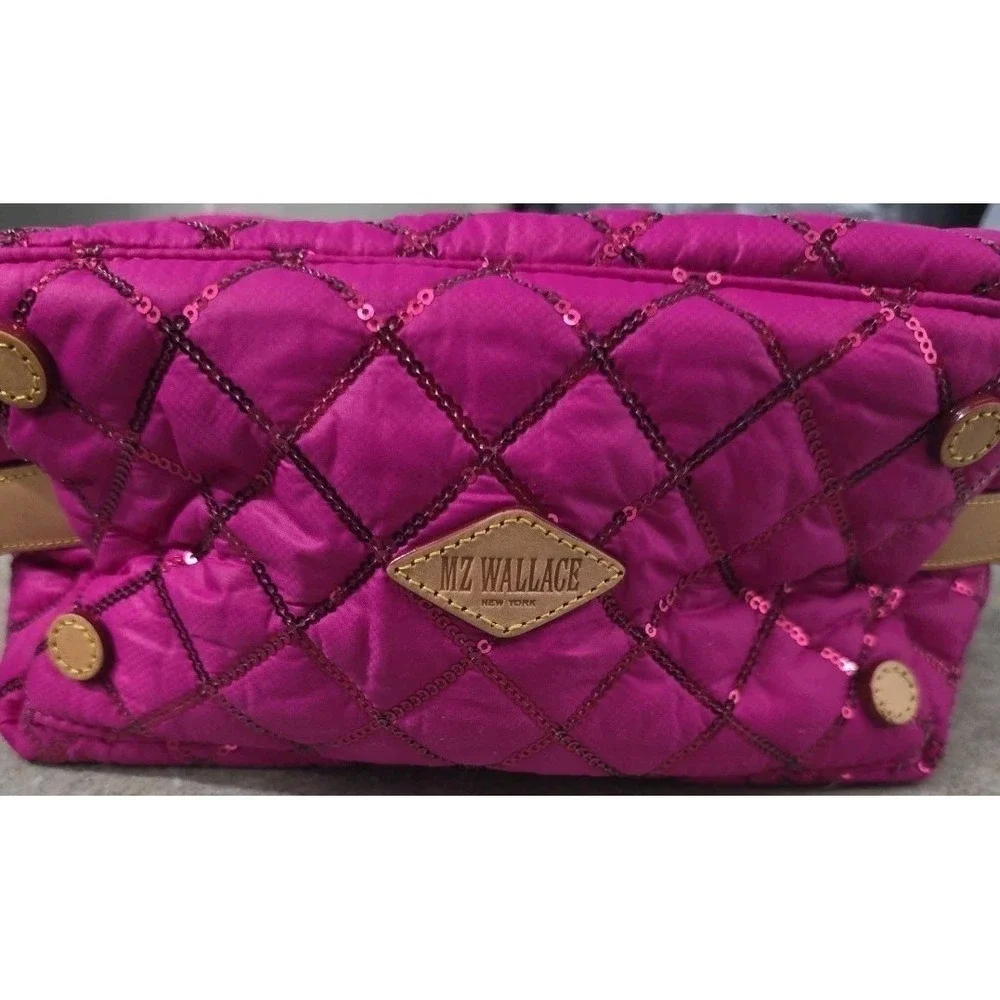 NEW MZ Wallace Mini Crossbody Metro Tote Deluxe Bag in Bright Fuchsia Sequins - Picture 6 of 16